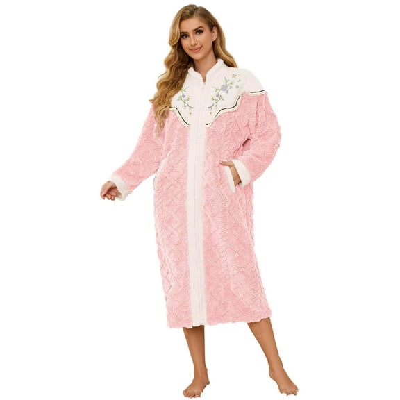 Robes for Women, PUTUO Womens Zipper Robe, Fuzzy Warm Soft Fluffy Zipper Housecoat, Zip Up Front Plus Size Bathrobe with Pockets, Winter Warm Sleepwear Gift for Women