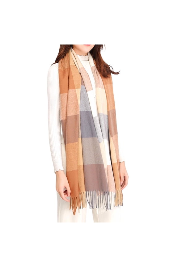 Womens Long Plaid Blanket Scarf Chunky Oversized Winter Fall Warm Scarf Big Tartan Scarves Tassel Fringe Wrap Shawl