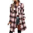 thumbnail image 1 of Womens Long Plaid Jacket Button Down Flannel Shacket Lapel Collor Shirts with Pockets Mid Length Fall Coat (L, Pink), 1 of 4
