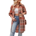thumbnail image 1 of Womens Long Plaids Shacket Jacket Casual Fashion Lapel Button Down Long Sleeve Long Plaids Coat Jackets with Pockets, 1 of 9