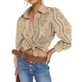 thumbnail image 1 of Womens Long Puff Sleeve Blouse V Neck Buttons Hollow Out Lace Embroidered Blouses Shirts  XS, 1 of 8