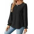 thumbnail image 1 of Womens Long Puff Sleeve Shirts Casual Tops Dressy Blouses Tunic Fall Fashion 2025 Trendy Loose Outfits Black S, 1 of 8