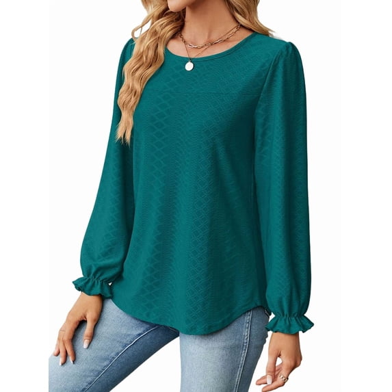 Womens Long Puff Sleeve Shirts Casual Tops Dressy Blouses Tunic Fall Fashion 2025 Trendy Loose Outfits Blue M