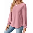 thumbnail image 1 of Womens Long Puff Sleeve Shirts Casual Tops Dressy Blouses Tunic Fall Fashion 2025 Trendy Loose Outfits Pink XXL, 1 of 8