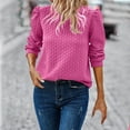 thumbnail image 1 of Womens Long Puffed-Sleeve Tops Plus Size S-5X Casual Crewneck Pullover T-Shirts Ladies Trendy Textured Solid Loose Comfort Blouses Tees, 1 of 8