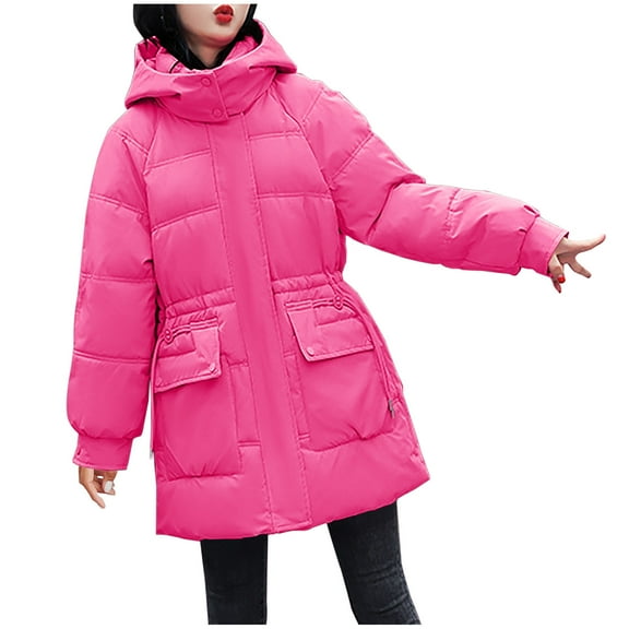 Womens Long Puffer Coat Warm Pocket Jacket Coat Long Sleeve Winter Casual Parkas
