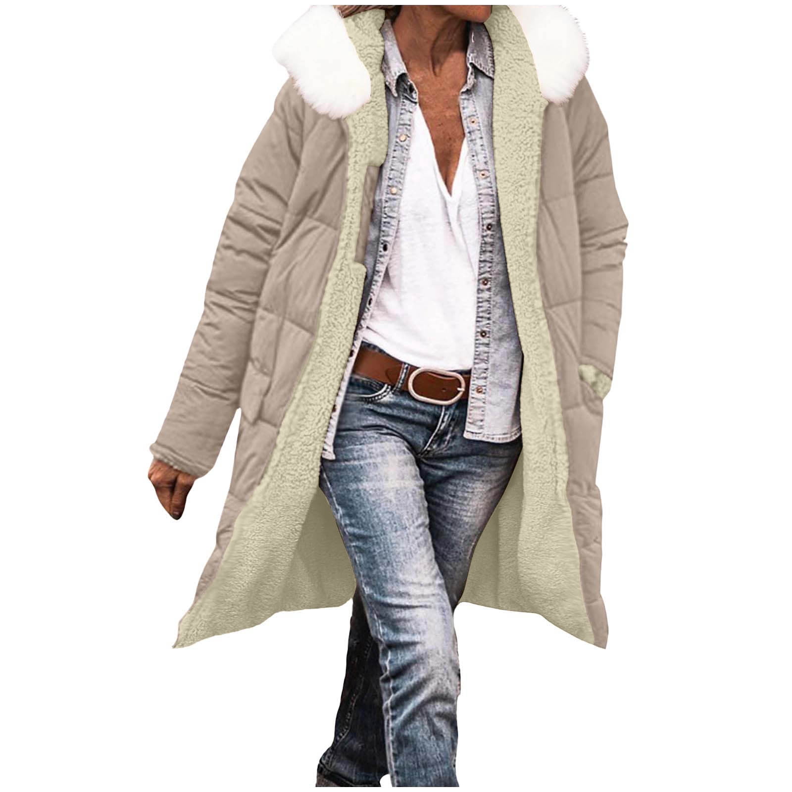 Womens Long Puffer Jacket Faux Fur Lined Winter Trench Coat Thick Warm ...