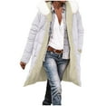 thumbnail image 1 of Womens Long Puffer Jacket Faux Fur Lined Winter Trench Coat Thick Warm Parka Jackets Thermal Hooded Windbreaker Jackets Mid Long Fleece Coats with Fur Trim Hood, 1 of 7