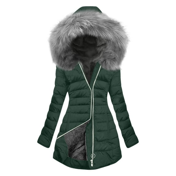 Womens Long Puffer Jacket Full Zip Up Quilted Thicken Hooded Down Coat Solid Color Winter Warm Oversized Outerwear with Pocket