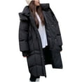 thumbnail image 1 of Womens Long Puffer Jacket with Detachable Hood Elastic Ribbed Cuffs Thicken Down Coat Quilted Warm Winter Overcoat (S, Black), 1 of 6