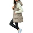 thumbnail image 1 of Womens Long Puffer Vest 2025 Winter Warm Quilted Sleeveless Jackets with Hood Stand Collar Puffy Zip Up Fall Outerwear Beige M, 1 of 5