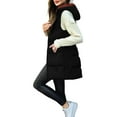 thumbnail image 1 of Womens Long Puffer Vest 2025 Winter Warm Quilted Sleeveless Jackets with Hood Stand Collar Puffy Zip Up Fall Outerwear Black L, 1 of 5
