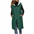 thumbnail image 1 of Womens Long Puffer Vest Hooded Jackets Mid-length Warm Dual Zippers Cotton Down Coat Winter Outwear with Pockets (L, Green), 1 of 7