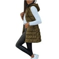 thumbnail image 1 of Womens Long Puffer Vest Quilted Hooded Full Zip Vest Padded Sleeveless Coat Jackets With Pockets, 1 of 7