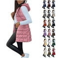 thumbnail image 1 of Womens Long Puffer Vest Sleeveless Hooder Down Jacket Lightweight Winter Coats for Women Stand Collar Loose Puffy Jackets With Pockets Warm Winter Quilted Outwear Pink S, 1 of 10