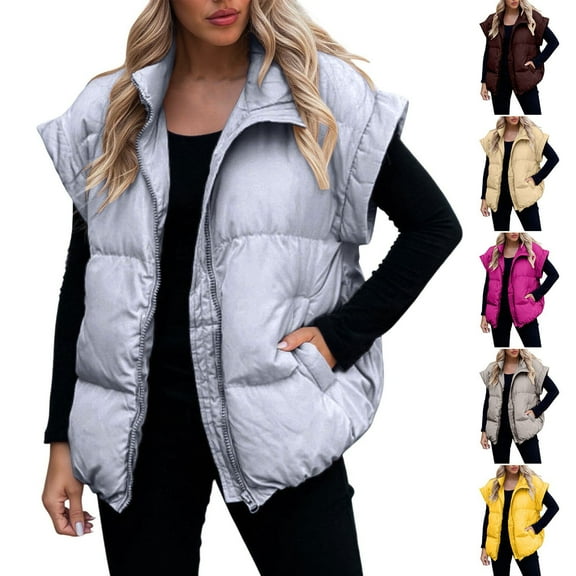 Womens Long Puffer Vest Zipper-Neck Pullover Sleeveless Hooded Blouse Sweatshirt(Blue M)