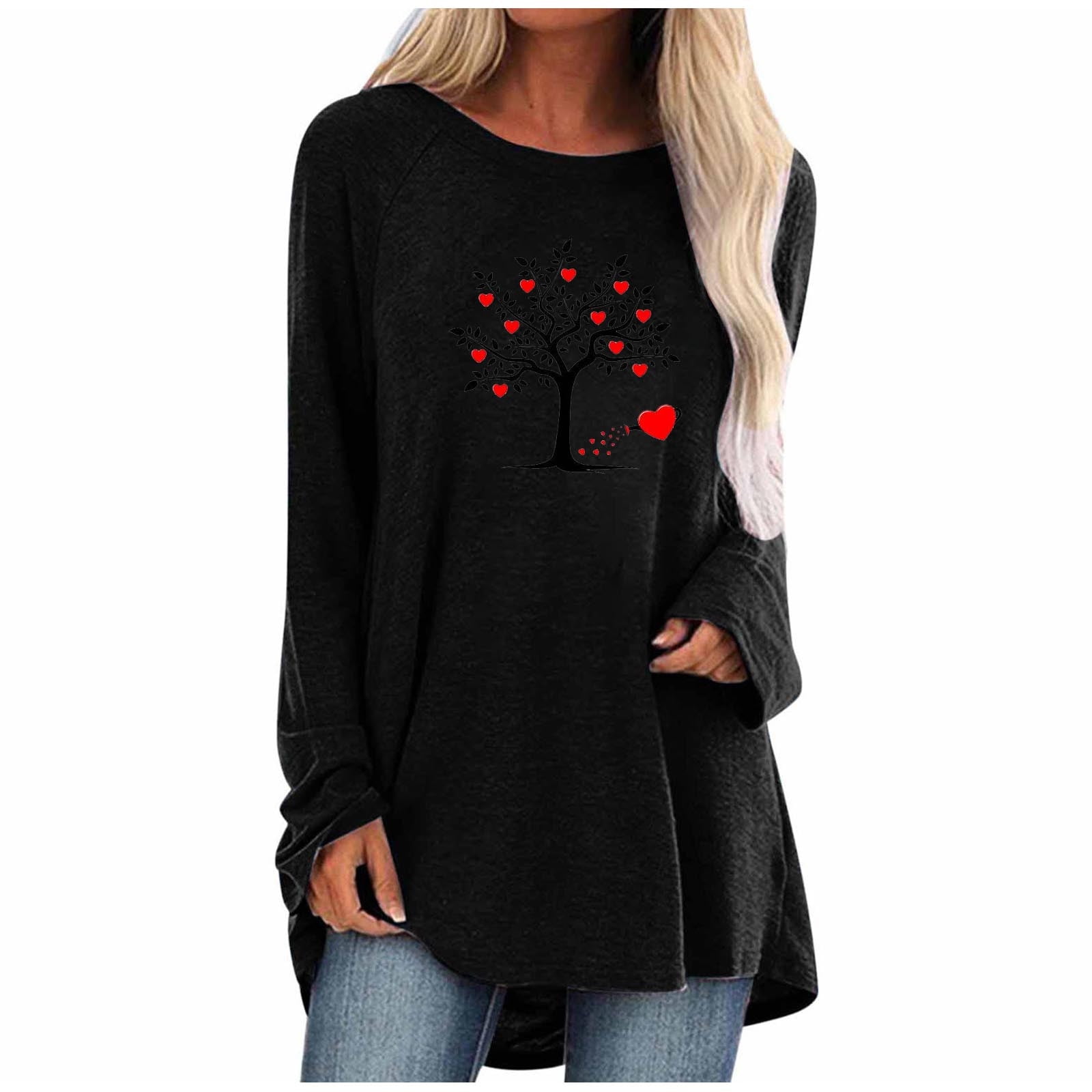 XFLWAM Womens Long Sleeve Tops Shirts Dressy Casual V Neck Floral Print  Graphic Tee Cute Holiday Blouses Pullover Black L 