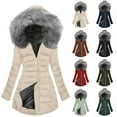 thumbnail image 1 of Womens Long Quilted Puffer Coat Down Jacket Women Fashion Solid Color Long-Sleeved Zipper Pockets Hooded -Padded Jacket Coat Blouse Khaki L, 1 of 5