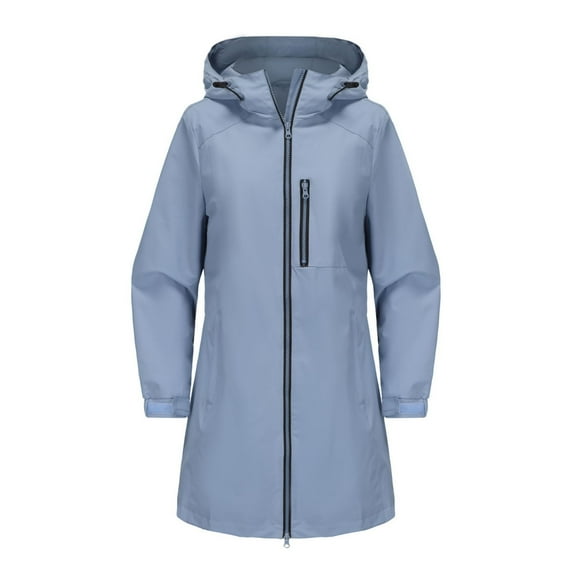 Womens Long Raincoat Ligtweight Rain Jacket Water Proof Outdoor Jackets with Hood Fall Windbreaker Long Sleeved Hooded Jacket Tops S-171 Light Blue XXL