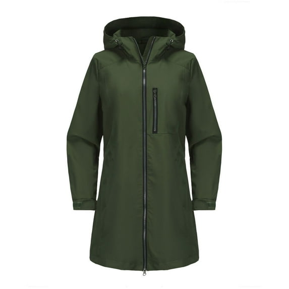Womens Long Raincoat Ligtweight Rain Jacket Water Proof Outdoor Jackets with Hood Fall Windbreaker Long Sleeved Hooded Jacket Tops S-171 Green 3XL