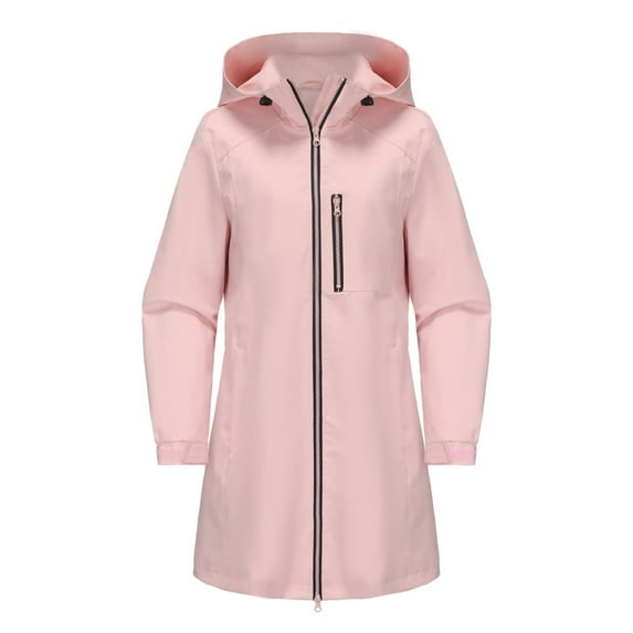 Womens Long Raincoat Ligtweight Rain Jacket Water Proof Outdoor Jackets with Hood Fall Windbreaker Long Sleeved Hooded Jacket Tops S-171 Pink-a 3XL