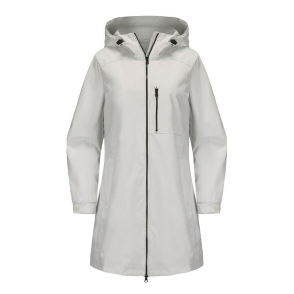 Womens Long Raincoat Ligtweight Rain Jacket Water Proof Outdoor Jackets with Hood Fall Windbreaker Long Sleeved Hooded Jacket Tops S-171 White L