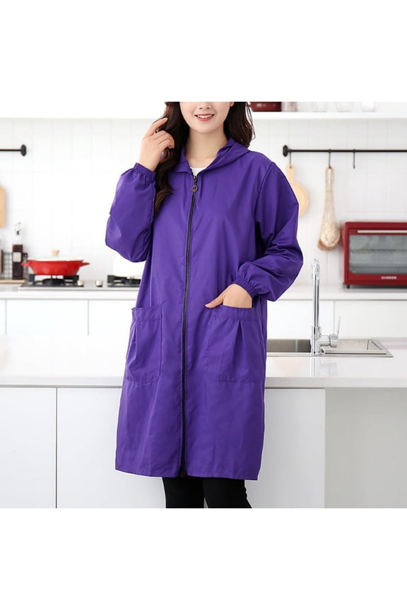 Womens Long Raincoat Waterproof Oversized Hooded Rain Trench Coats Windbreaker (Purple XL)