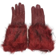 Womens Long Red Leather & Plush Gloves Medium/Large