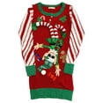 thumbnail image 1 of Womens Long Red Sparkle Elf & Gingerbread Man Christmas Holiday Sweater X-Small, 1 of 1