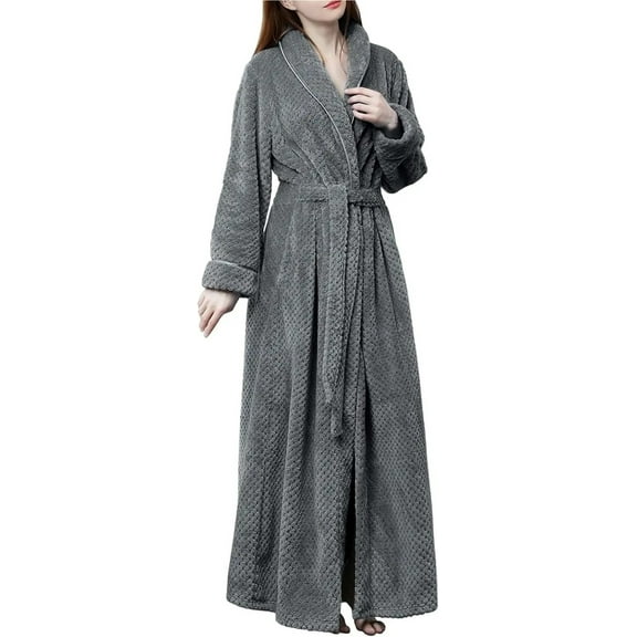 Womens Long Robe Loose Long Thick Bath Robe Winter Thick Women Bathrobe Flannel Warm Female Dressing Gown