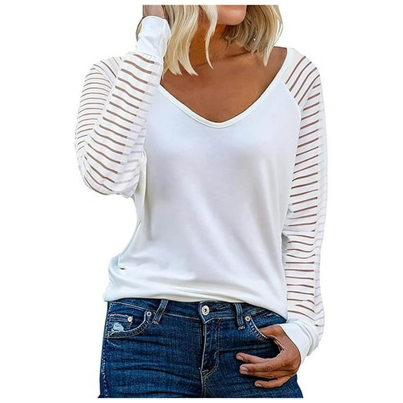 Womens Long/Short Sleeve V Neck T Shirt Sheer Mesh Raglan Tees Loose Casual Tops