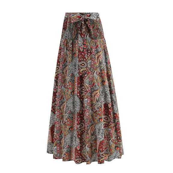Womens Long Skirts Summer High Waisted Ruffle Flower Printed Midi Skirts Casual Daily Flowy Dresses for Women Beach Fashion Multicolor M