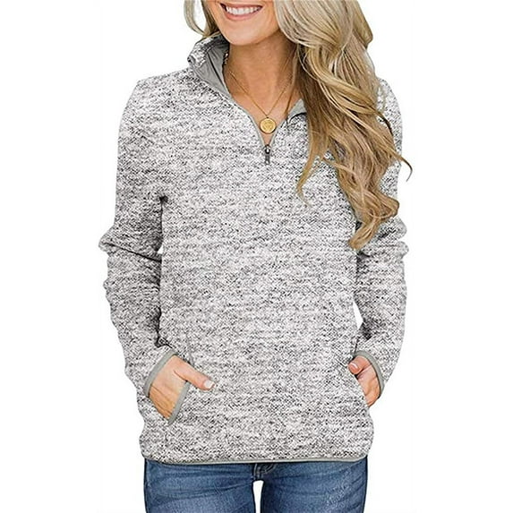 Womens Long Sleeve 1/4 Zip Sweatshirts Casual Pullover Tunic Tops With Pockets