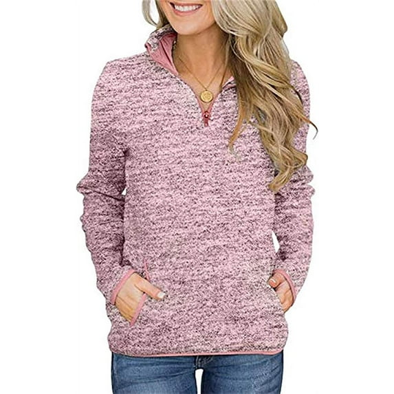 Womens Long Sleeve 1/4 Zip Sweatshirts Casual Pullover Tunic Tops With Pockets