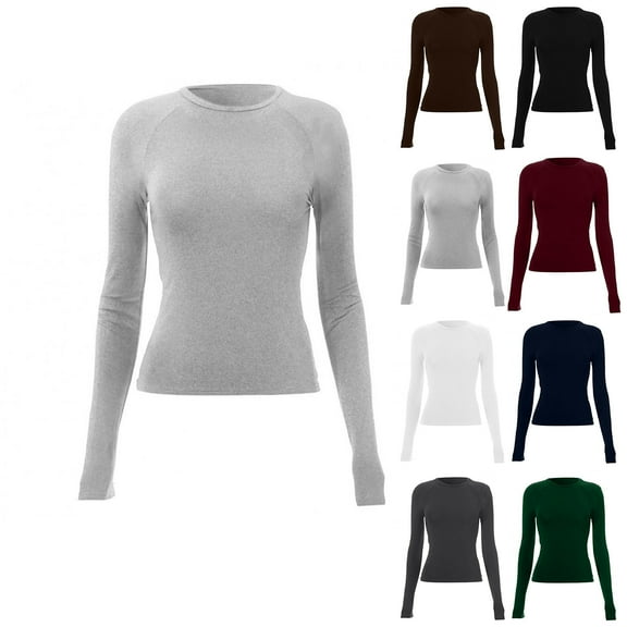 Womens Long Sleeve Basic Shirts Crew Neck Slim-Fit Fitted T Shirts Crop Tops Undershirts Baselayer Fall Fashion Going Out Clothes