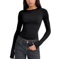 thumbnail image 1 of Womens Long Sleeve Basic Shirts Slim Fit Fall Thermal T-Shirt Crew Neck Trendy Tops (Black XS), 1 of 5