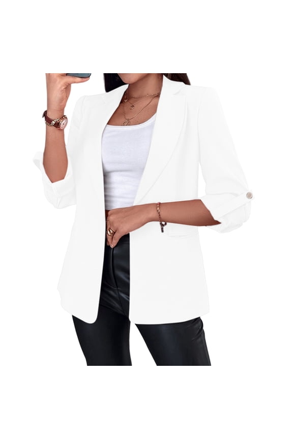 Womens Long Sleeve Blazer Business Casual Open Front Work Office Suit Jackets White S