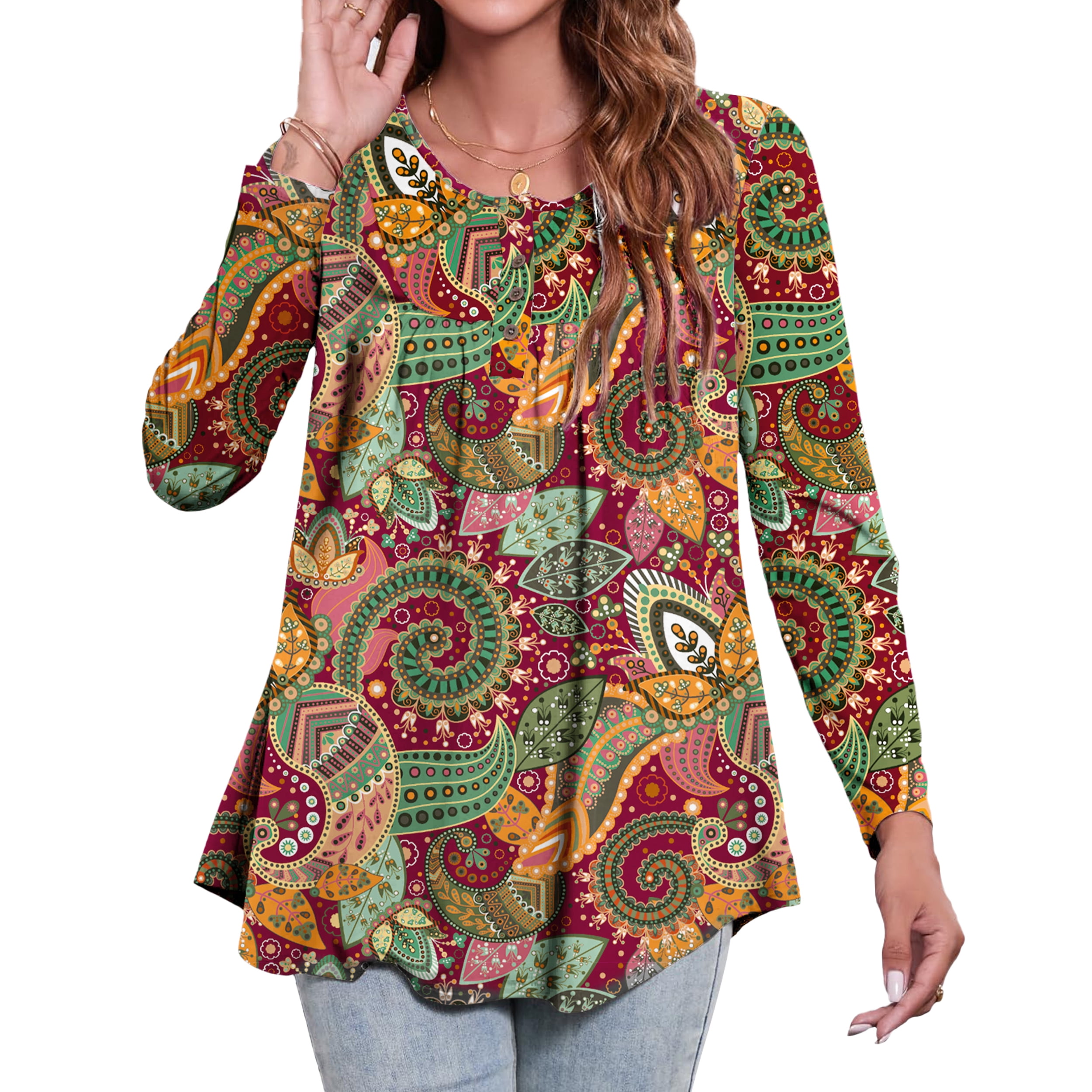 FOLUNSI Women's Plus Size Floral Tunic Top - V-Neck Short Sleeve Blouse For Casual Wear - View #3