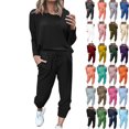 thumbnail image 1 of Womens Long Sleeve Blouses Set Loose Jogger Sets for Women 2 Piece Fall Outfits Drop Shoulder Neck Long Sleeve Tops Sweat Pants Set Soft Stretch Casual Loungewear Outfit Black L, 1 of 9