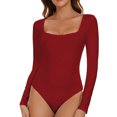 thumbnail image 1 of Womens Long Sleeve Bodysuit Square Neck Sexy Basic Tops Causal Leotard Bodysuit Tops, 1 of 3