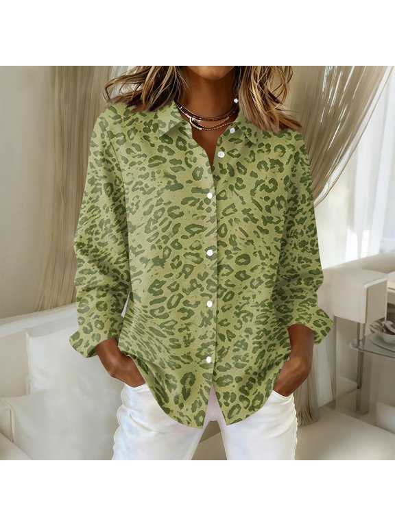 Womens Long Sleeve Button Down Leopard Shirts