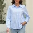 thumbnail image 1 of Womens Long Sleeve Button Down Shirts Oversized Collared Drop Shoulder Work Tops Blue 3XL, 1 of 4