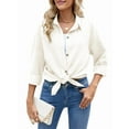 thumbnail image 1 of Womens Long Sleeve Button Down Shirts Oversized Collared Drop Shoulder Work Tops Textured Loose Blouse Cream White XXL, 1 of 8