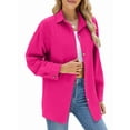 thumbnail image 1 of Womens Long Sleeve Button Down Shirts Oversized Collared Drop Shoulder Work Tops Textured Loose Blouse Rose Red S, 1 of 8