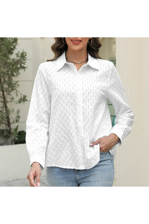 Womens Long Sleeve Button Down Shirts Oversized Collared Drop Shoulder Work Tops White M