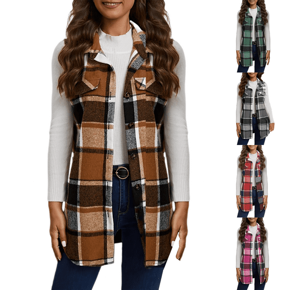 Womens Long Sleeve Button Down Vest Sleeveless Layering Piece Versatile Weskit Top