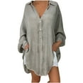 thumbnail image 1 of Husipze Womens Long Sleeve Button Shirts Tops Linen Cotton Long Sleeve Blouse Tunic Tops Cover Up Shirt Loose Beach Bikini Dress Gray 5XL on Clearance, 1 of 6