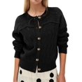 thumbnail image 1 of Womens Long Sleeve Button Up Knit Cardigan Crewneck Button Down Sweaters for Women Black S, 1 of 7