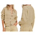 thumbnail image 1 of Womens Long Sleeve Button Up Knit Cardigan Crewneck Button Down Sweaters for Women Khaki L, 1 of 7