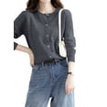 thumbnail image 1 of Womens Long Sleeve Button Up Knit Cardigan Light-Bodied 2026 Crewneck Button Down Sweaters for Women Dark Gray XXL, 1 of 8
